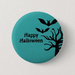 Eerie Bats Halloween Button, Aqua 2 Inch Round Button