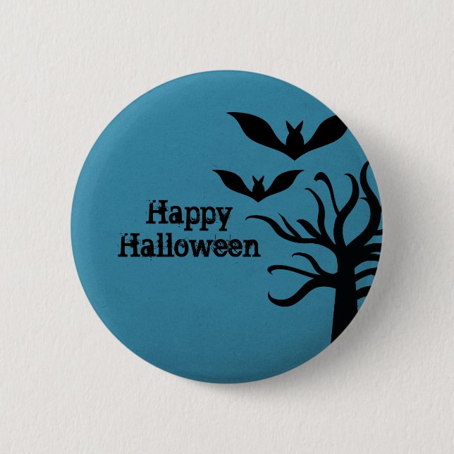 Eerie Bats Halloween Button, Blue 2 Inch Round Button (Front)