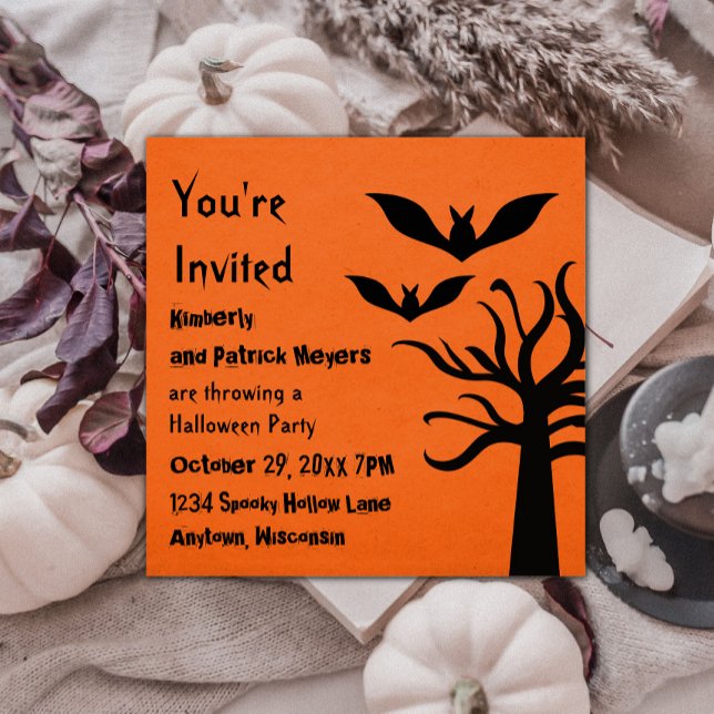 Eerie Bats Halloween Invite, Orange Invitation (Eerie Bats Halloween Invite - Orange)