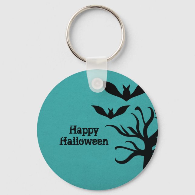 Eerie Bats Halloween Keychain, Aqua Keychain (Front)