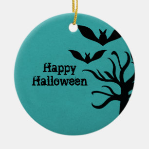 Eerie Bats Halloween Ornament, Aqua Ceramic Ornament