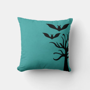 Eerie Bats Halloween Pillow, Aqua Throw Pillow