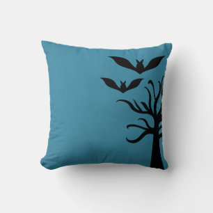 Eerie Bats Halloween Pillow, Blue Throw Pillow