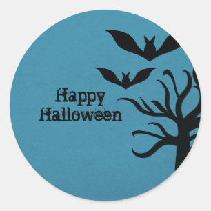 Eerie Bats Halloween Stickers, Blue Classic Round Sticker