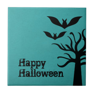 Eerie Bats Halloween Tile, Aqua Tile
