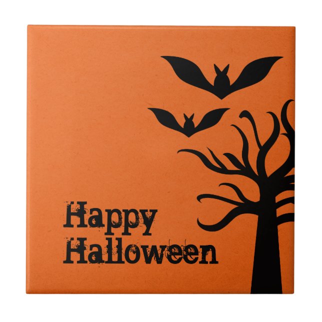Eerie Bats Halloween Tile, Orange Tile (Front)