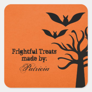 Eerie Bats Halloween Treat Stickers, Orange Square Sticker