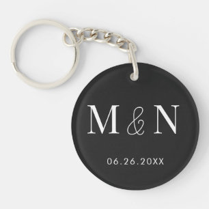 Eerie Black and White Monogram Wedding  Keychain