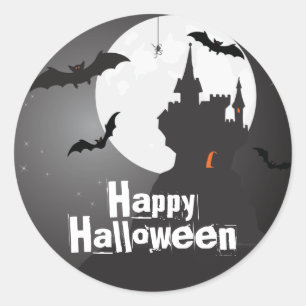 Eerie Castle and Bats Halloween Classic Round Sticker