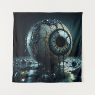 Eerie Eyeball with Black Ink Macabre Art Tapestry