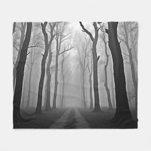 Eerie Foggy Forest Path Art Fleece Blanket