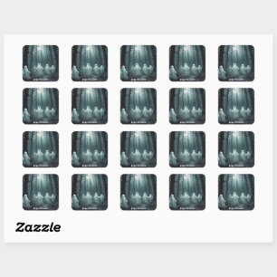 Eerie Ghosts Floating Through a Haunted Forest Square Sticker