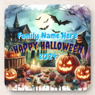 Eerie Halloween Night Watercolor Coaster