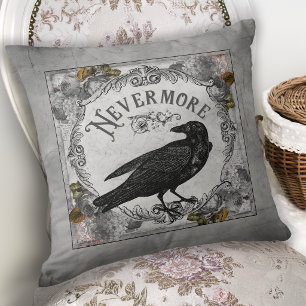 Eerie Halloween Raven Literary Horror Throw Pillow