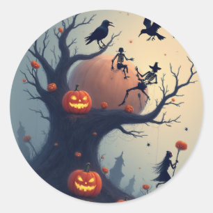 Eerie Halloween Tree Classic Round Sticker