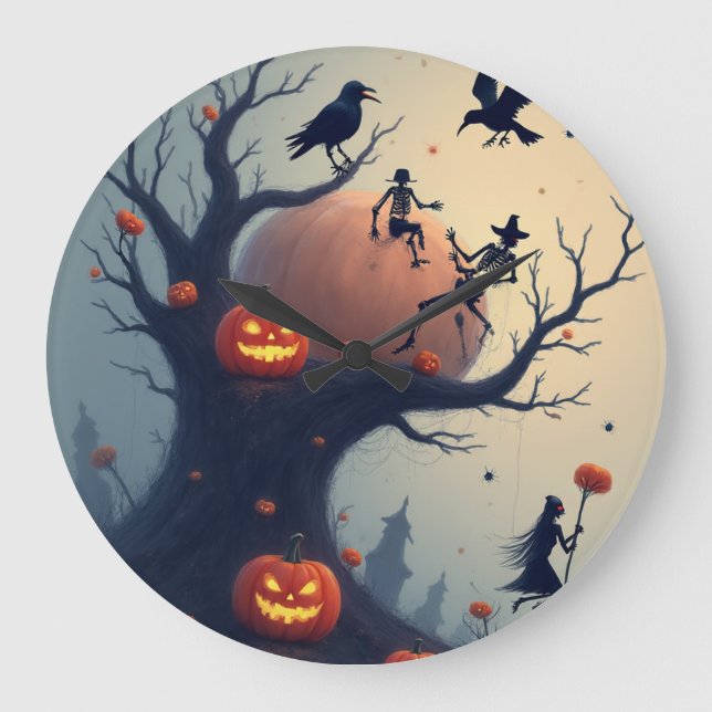 Eerie Halloween Tree Large Clock (Front)