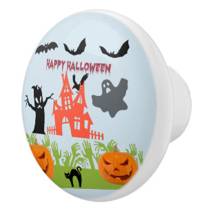 Eerie Haunted House And Matching Fence Ceramic Knob