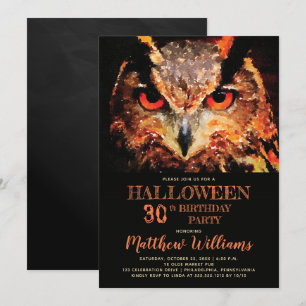 Eerie Night Owl Halloween 30th Birthday Party Invi Invitation