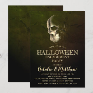 Eerie Night Skull Halloween Engagement Party Invit Invitation