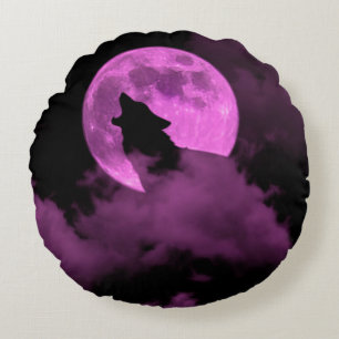 eerie night wolf round pillow