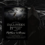 Eerie Owl Bats Night Halloween 21st Birthday Party Invitation<br><div class="desc">Spooky moonlit night backlighting an owl atop a tree surrounded by swarming bats Halloween 21st Birthday Party invitation.</div>
