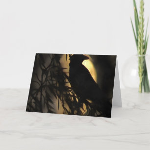 Eerie Raven Silhouette Against A Glowing Moon Card