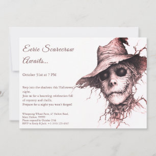 Eerie Scarecrow Halloween Invitation Black & White