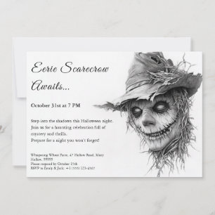 Eerie Scarecrow Halloween Invitation noir et blanc