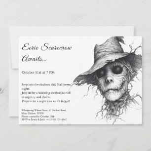 Eerie Scarecrow Halloween Invitation noir et blanc