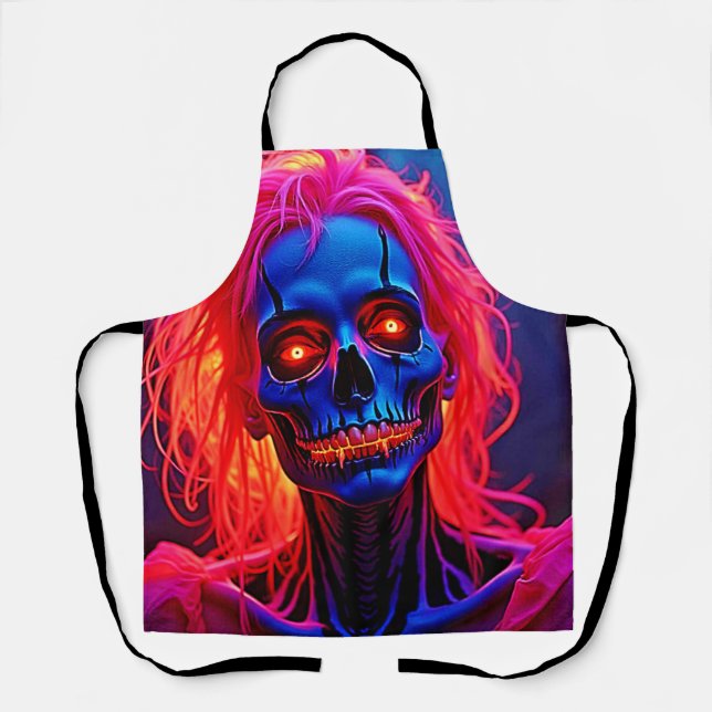 Eerie Skeleton with Pink Hair Design Apron (Front)