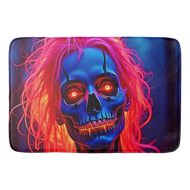 Eerie Skeleton with Pink Hair Design Bath Mat (Front)