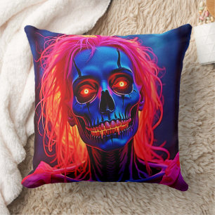 Eerie Skeleton with Pink Hair Design Throw Pillow