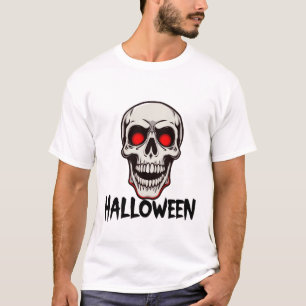 Eerie Skull with Glowing Red Eyes Halloween Design T-Shirt