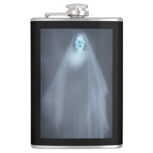 Eerie Victorian Lady Ghost & Quote Hip Flask