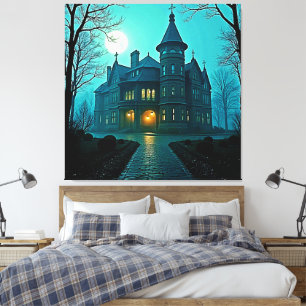 Eerie Victorian Mansion Moonlight Canvas Print