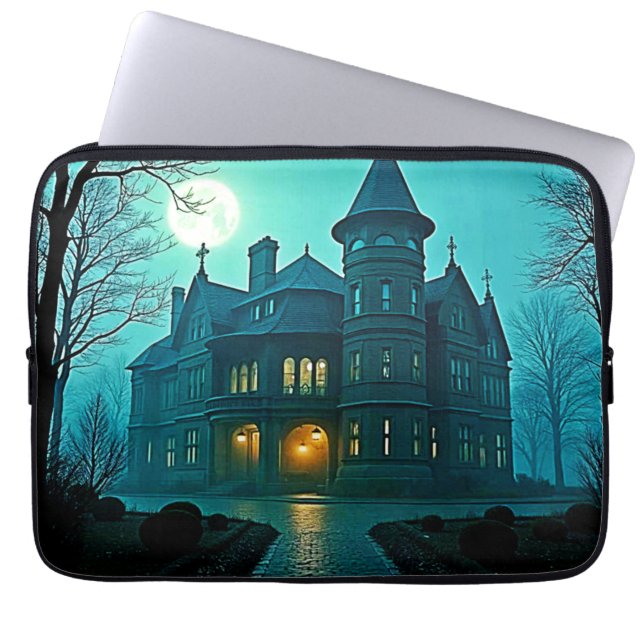 Eerie Victorian Mansion Moonlight Laptop Sleeve (Front)