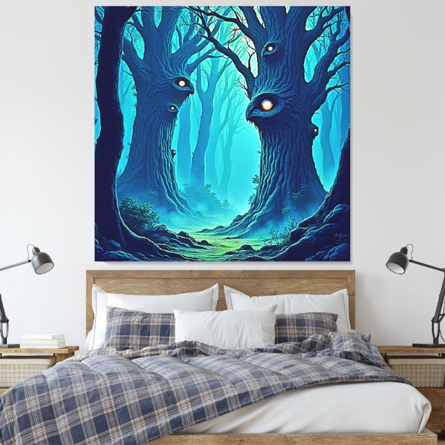 Eerie Woodland Eyes Canvas Print (Insitu(Bedroom))
