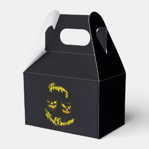 Eerie yellow glow Happy Halloween pumpkins, black Favor Box