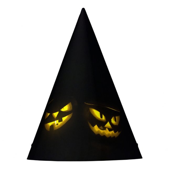 Eerie yellow glow pumpkin face Halloween  Party Hat (Front)