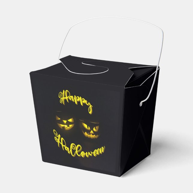 Eerie yellow print pumpkin with Happy Halloween  Favor Box (Front Side)