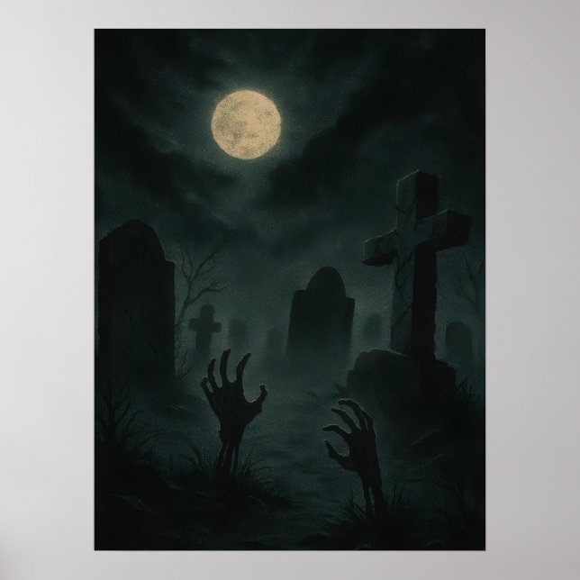 Eerie Zombie Graveyard Poster (Front)