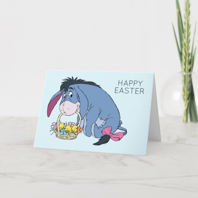 Eeyore Holding Easter Basket Full of Baby Chicks Card (Front)