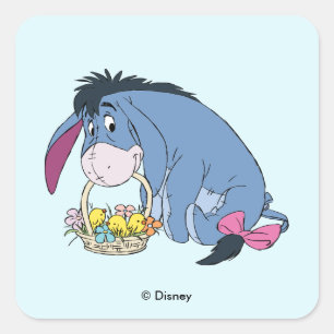 Eeyore Holding Easter Basket Full of Baby Chicks Square Sticker