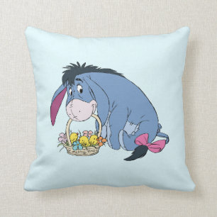 Eeyore Holding Easter Basket Full of Baby Chicks Throw Pillow