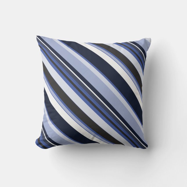 Effective Blue Contemporary Diagonal Stripes Throw Pillow (Front)