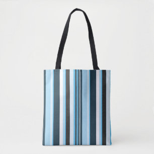 Effective Cyan Contemporary Vertical Stripes Tote Bag