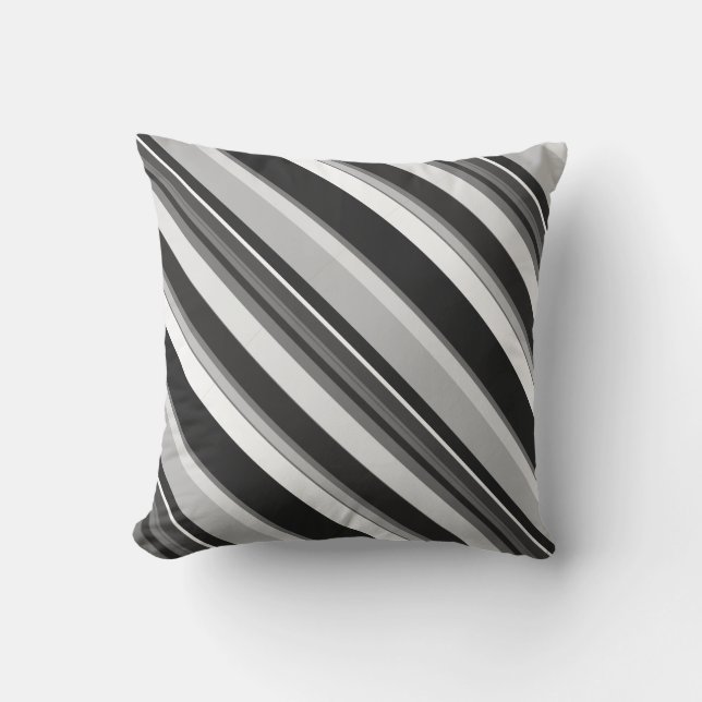Effective Grey Contemporary Diagonal Stripes Throw Pillow (Front)