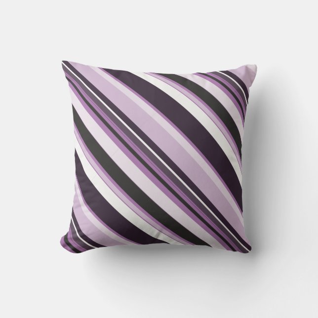 Effective Lilac Contemporary Diagonal Stripes Throw Pillow (Front)