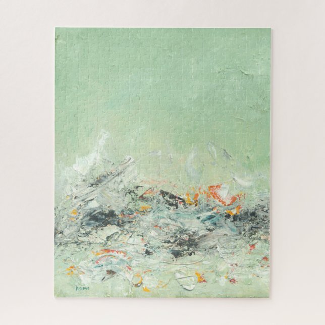 Effervesce - green minimalist abstract art jigsaw puzzle (Vertical)