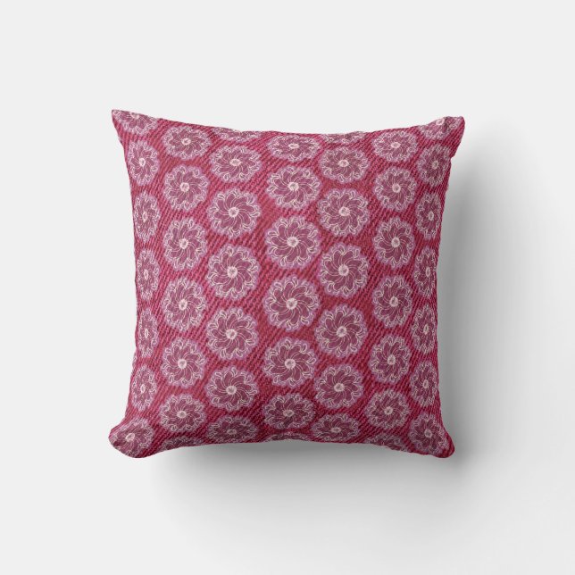 Effet denim et fleurs rouges roses oreiller (Recto)